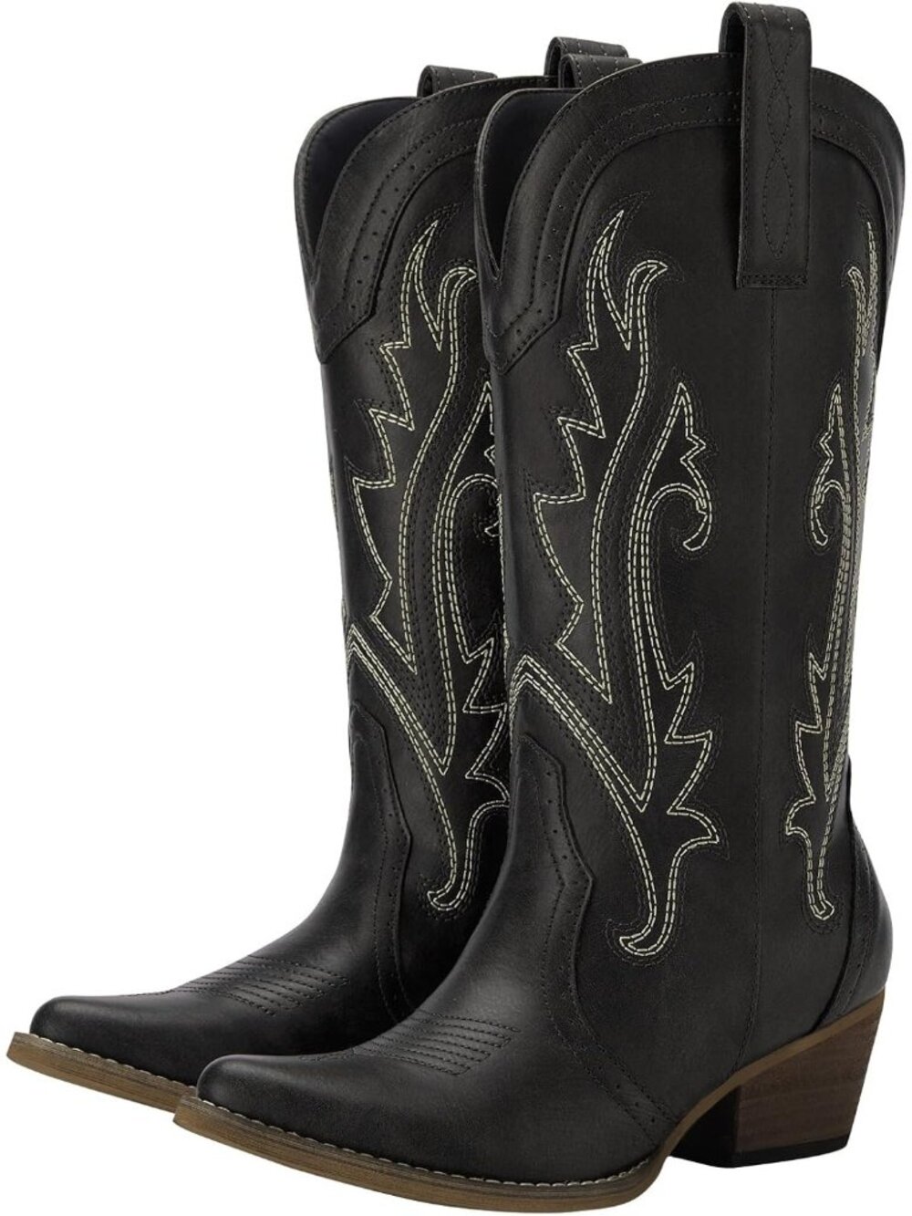 Women Black Synthetic Cowgirl Comfortable Western Pointed Toe Heel Boot